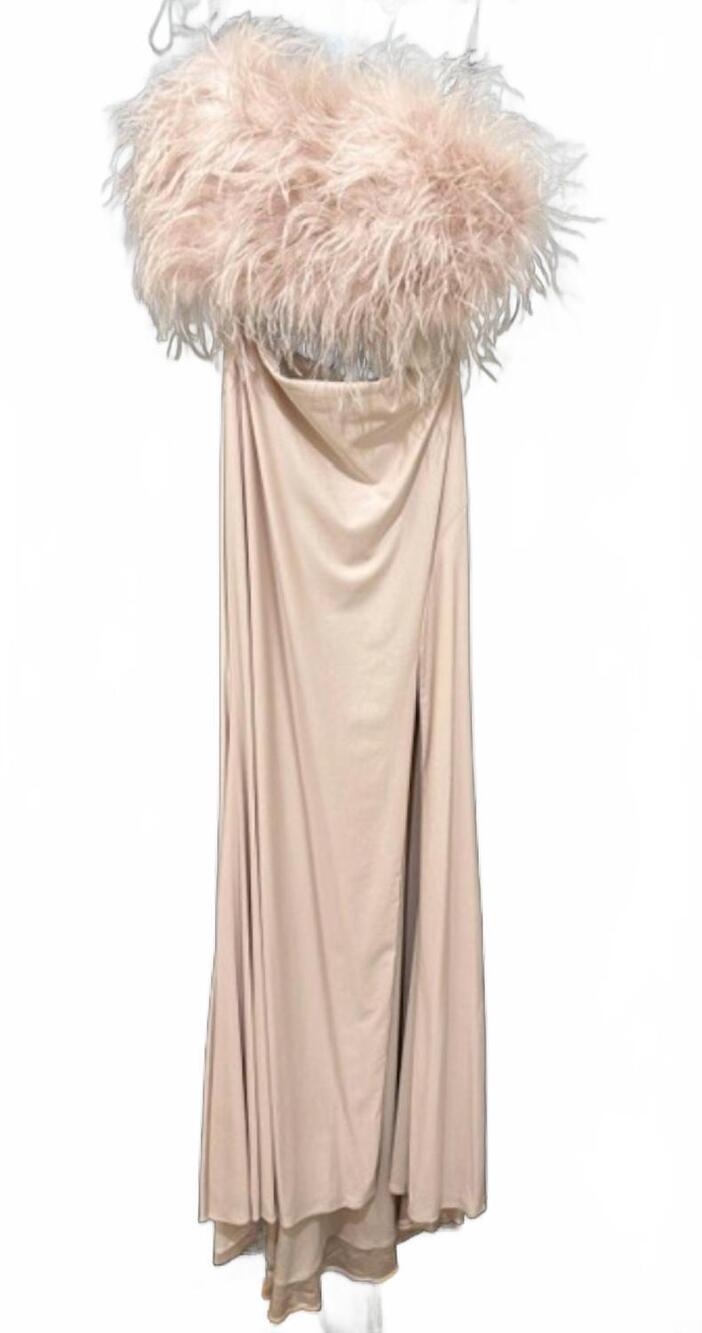 NEW ALYCE PARIS women's two-piece feather prom dress in cameo pink